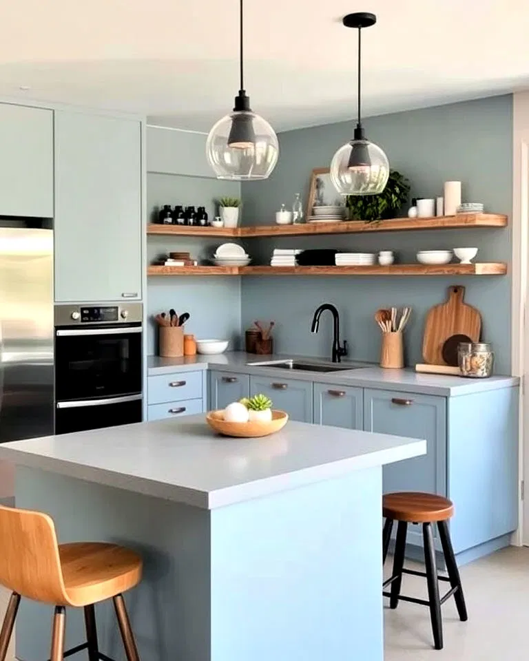 soft pastel blue concrete countertops