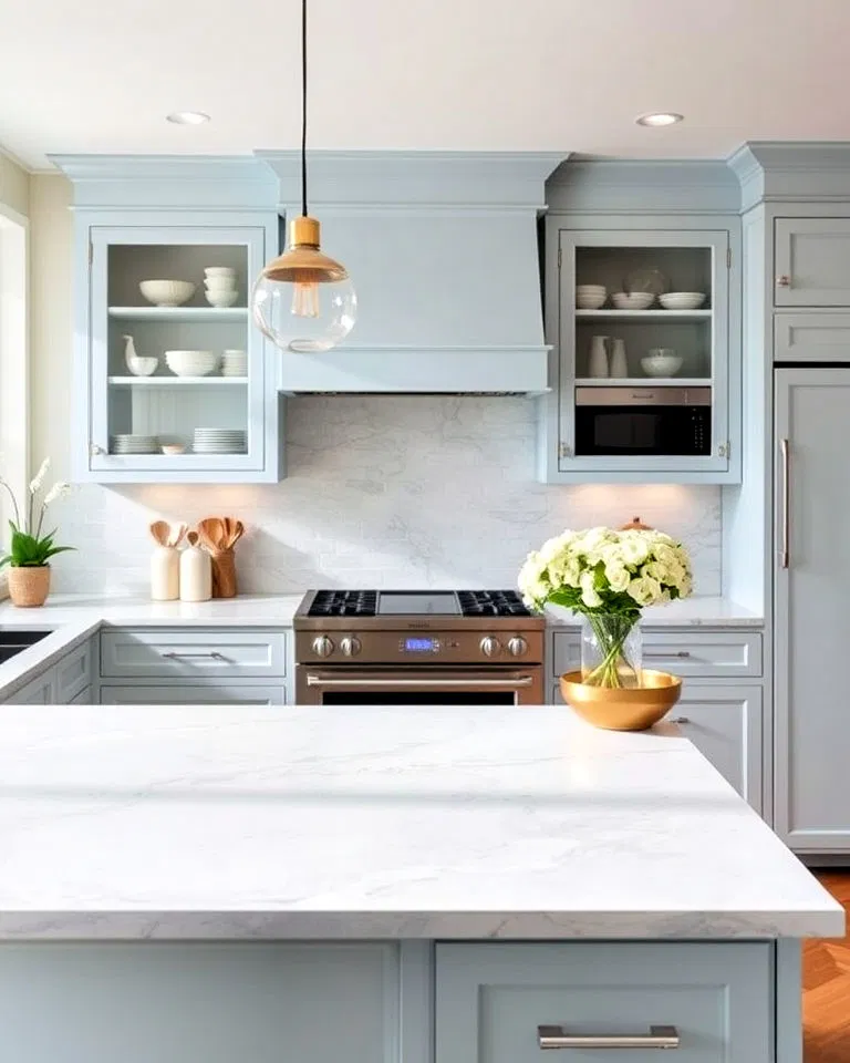 airy sky blue quartzite countertops