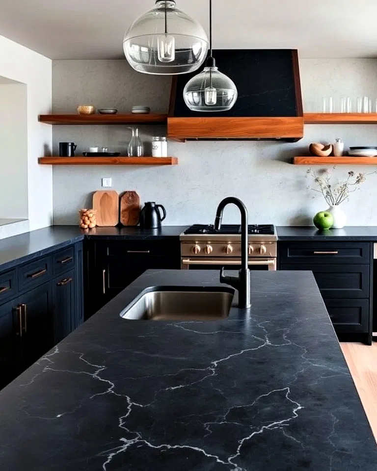 dramatic midnight blue soapstone countertops
