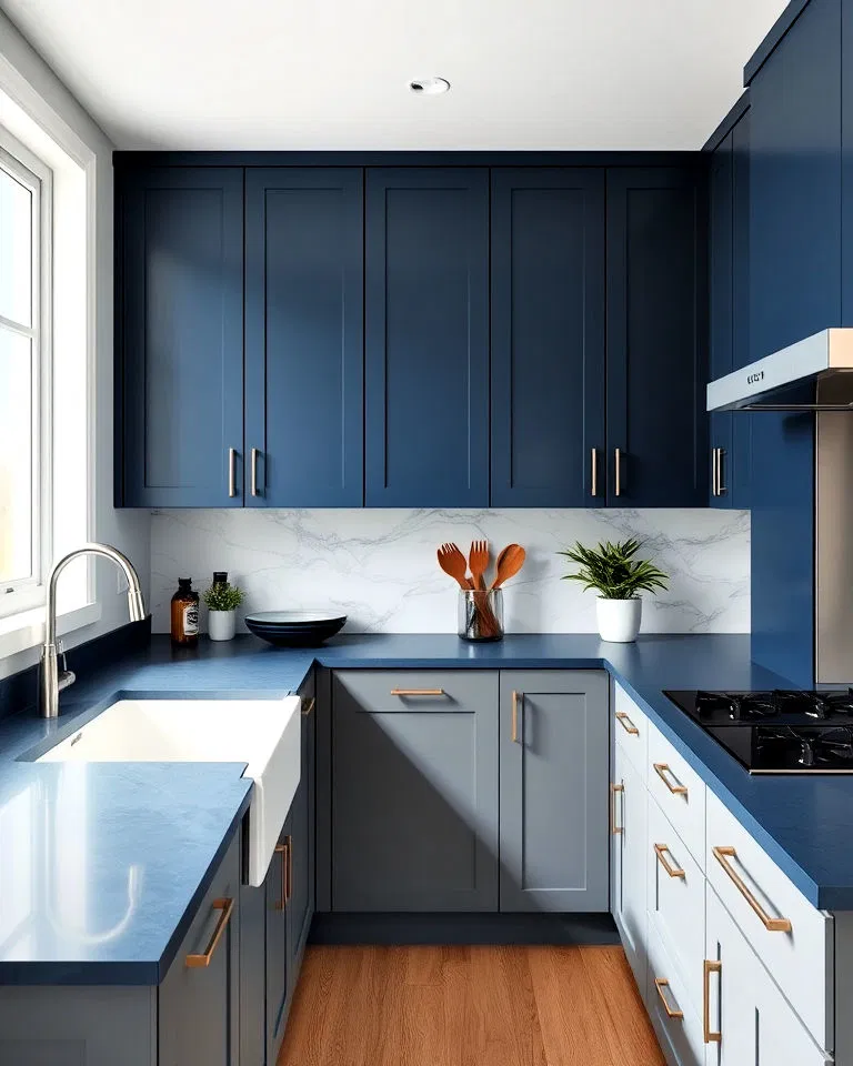 sleek deep blue solid surface countertops