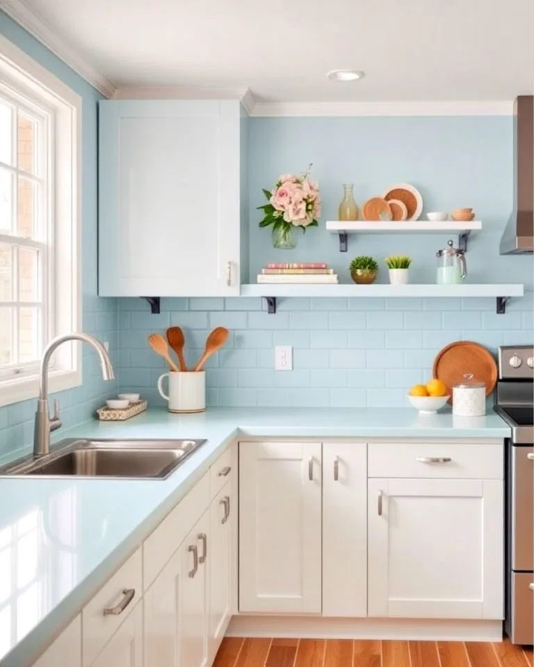 charming powder blue laminate countertops