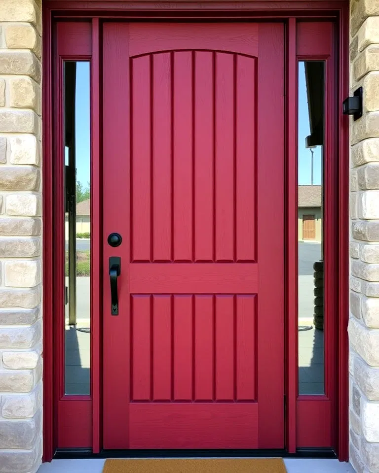 Dark red door with vertical planks