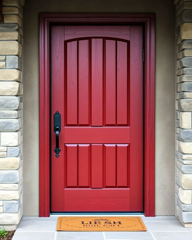 Dark red door with woodgrain texture