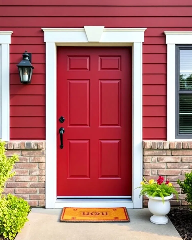 Matte dark red front door