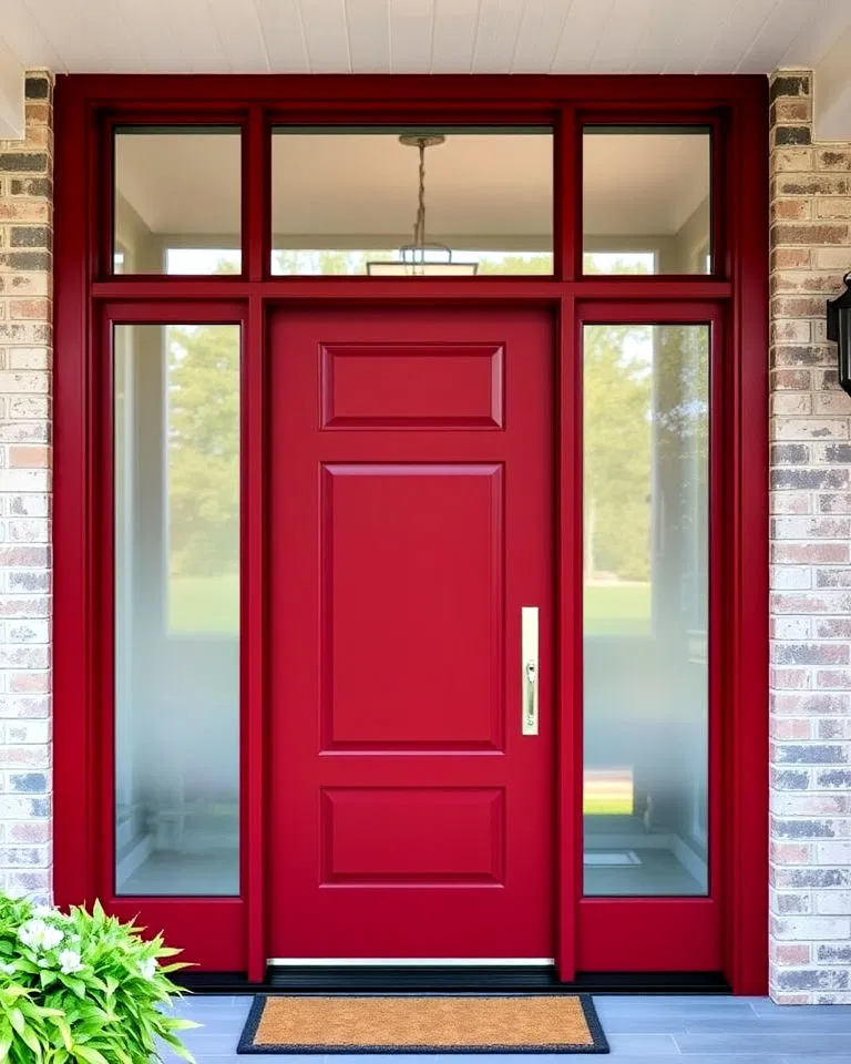 Dark red door with large glass panels