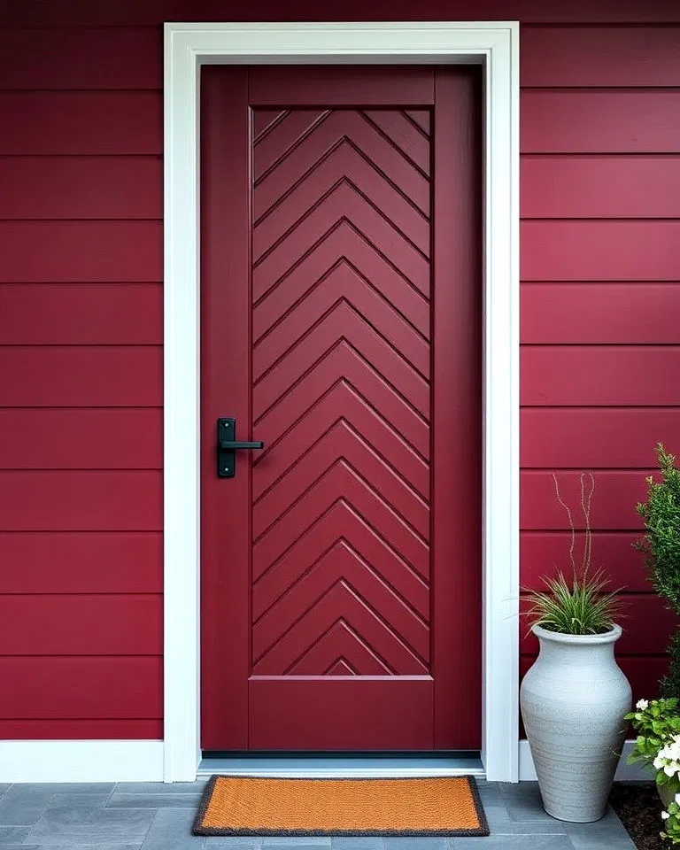Chevron pattern dark red door