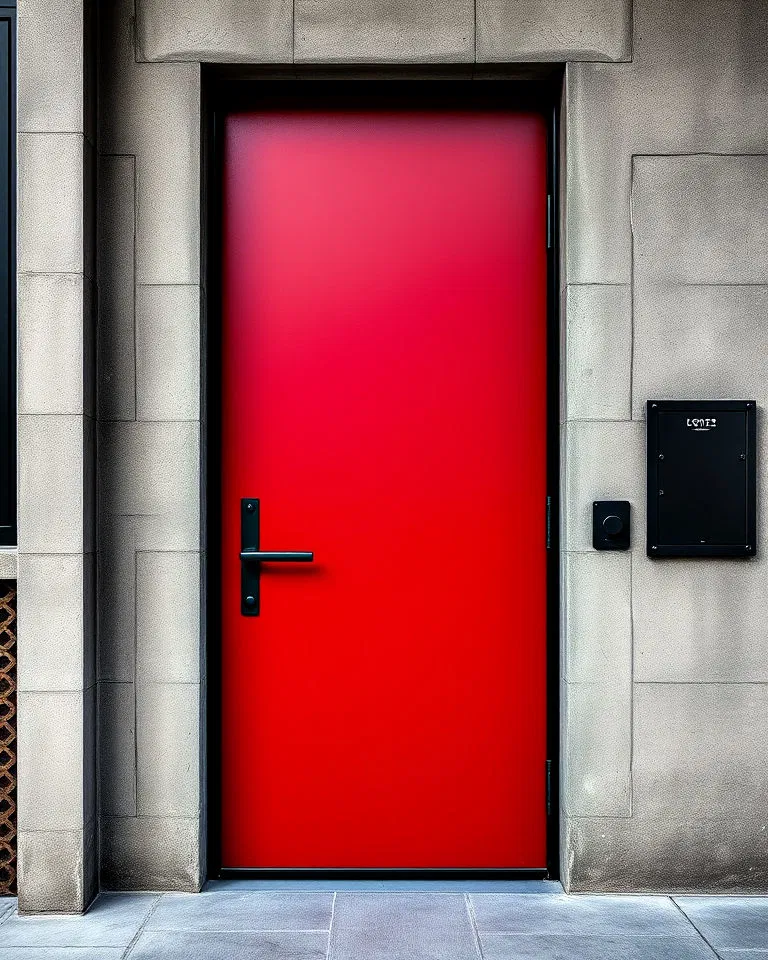 Industrial dark red door with metal accents