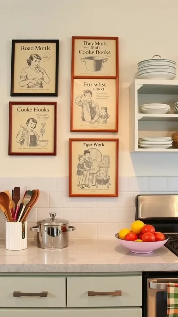 Framed vintage cookbook covers