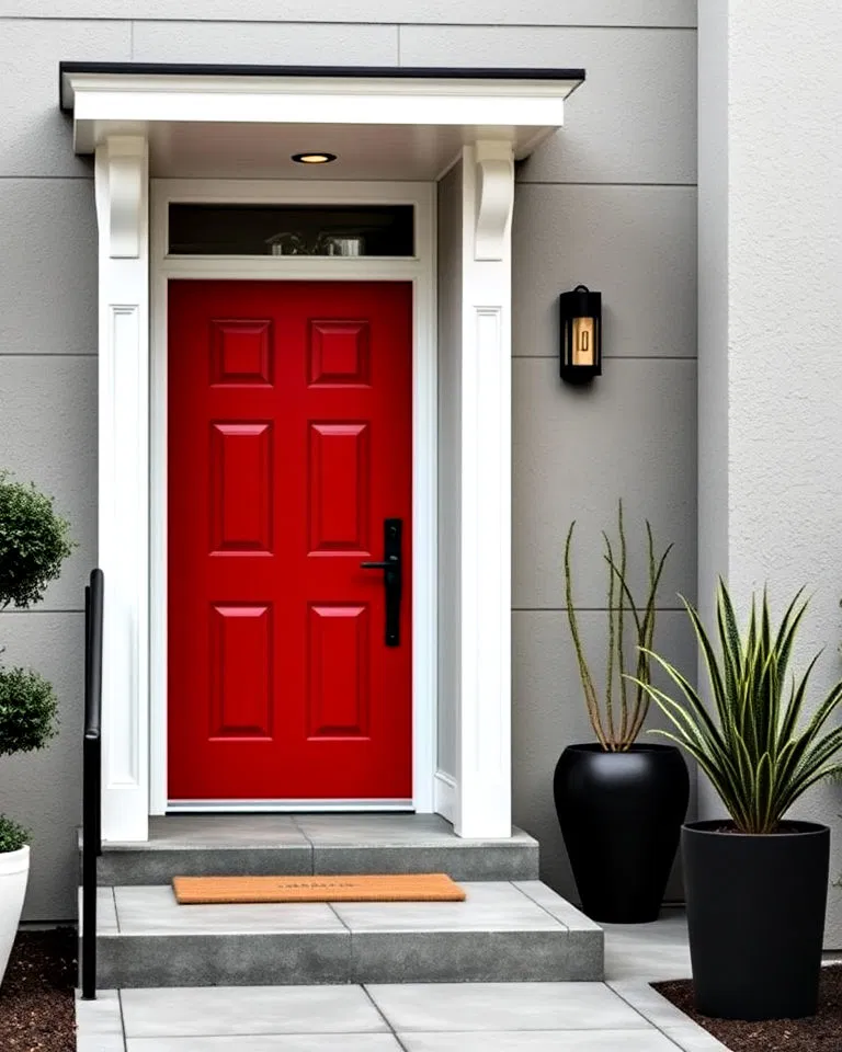Red door with minimalist black and gray accents