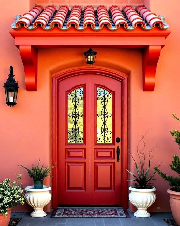 Terracotta red door with Mediterranean style