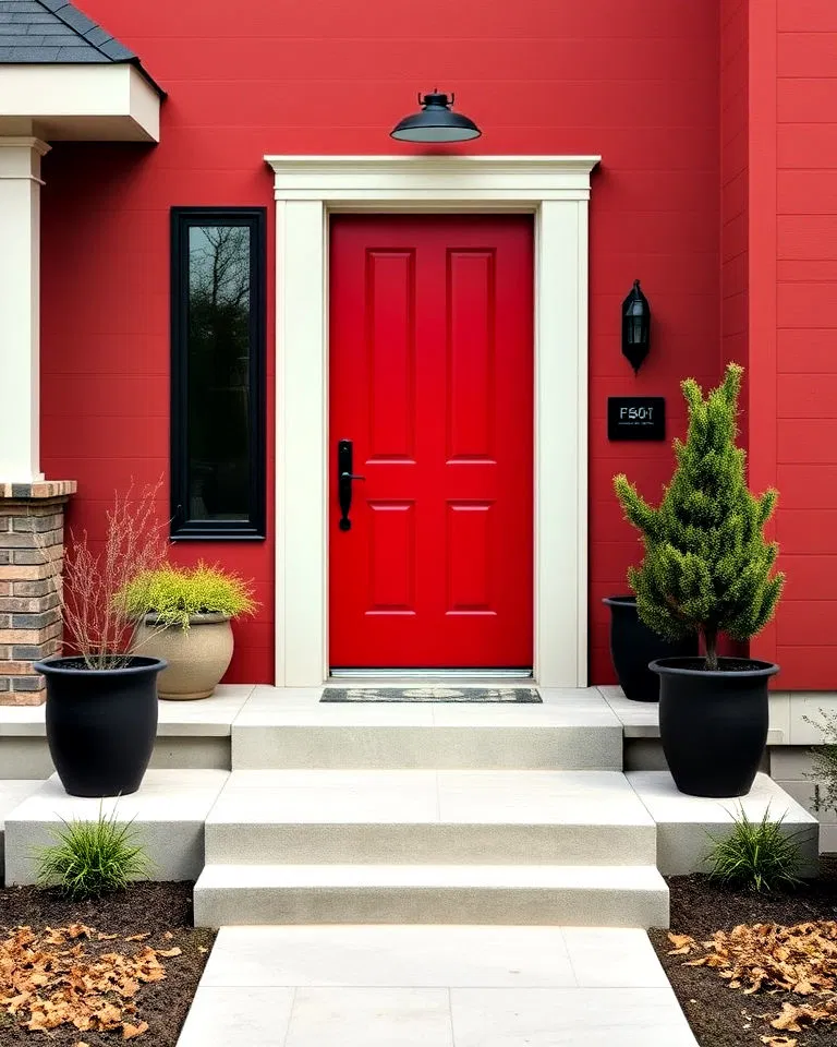 Matte red front door with contemporary style