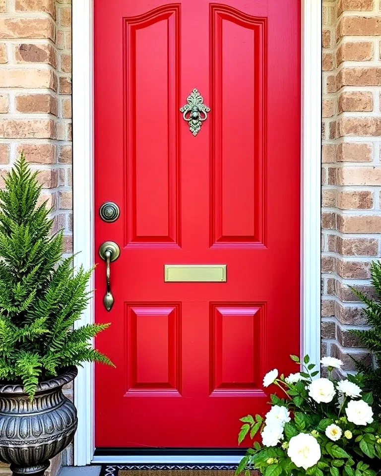 Red door with unique hardware details