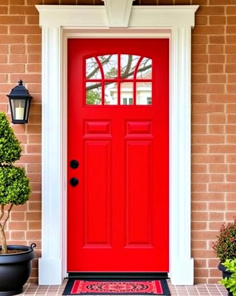 Red door with contrasting two-tone frame