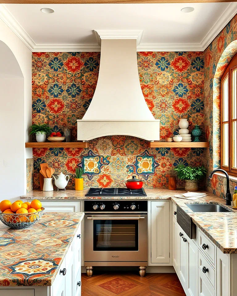 Vibrant mosaic tile accents in Italian interiors