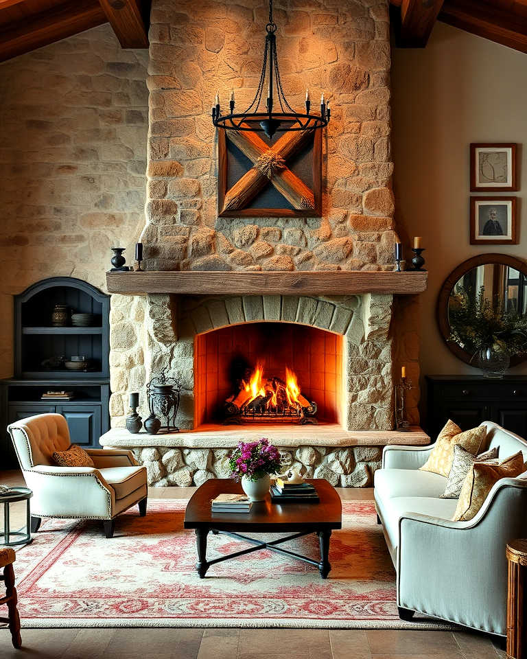 Tuscan-style fireplace creating cozy ambiance