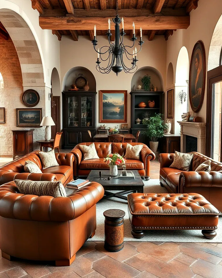 Rich leather furniture in Italian interiors
