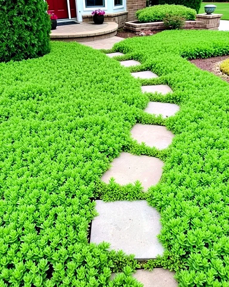Creeping juniper along pathways