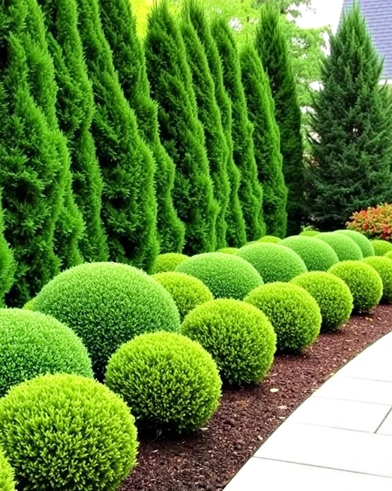 Boxwood spheres for contrast