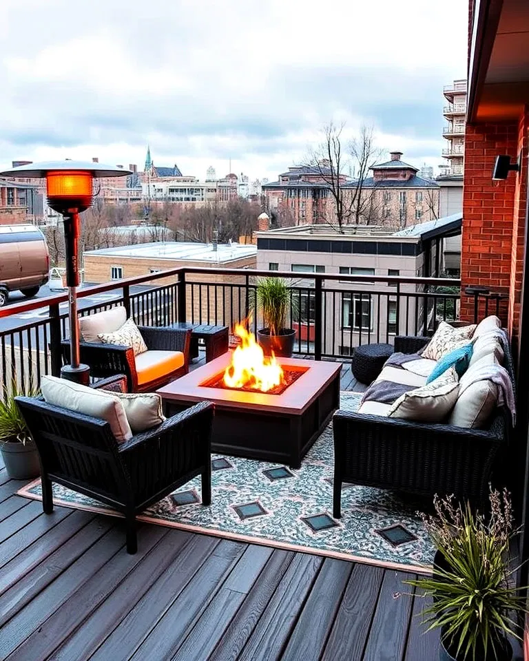 Cozy balcony with fire pit