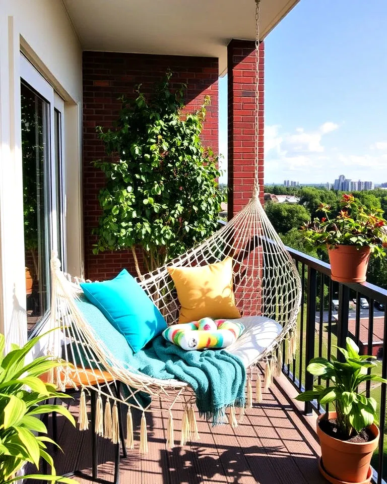 Balcony with colorful hammock