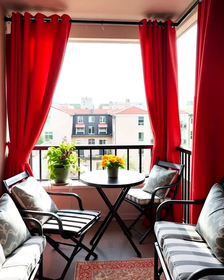Balcony with outdoor curtains