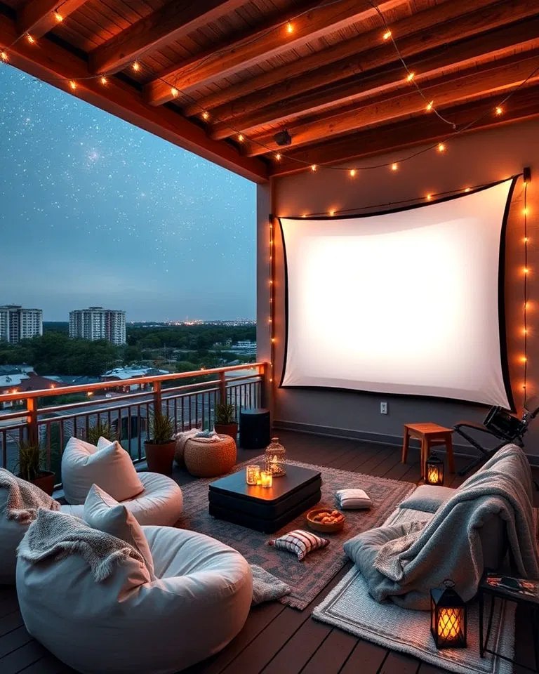 Balcony movie night setup