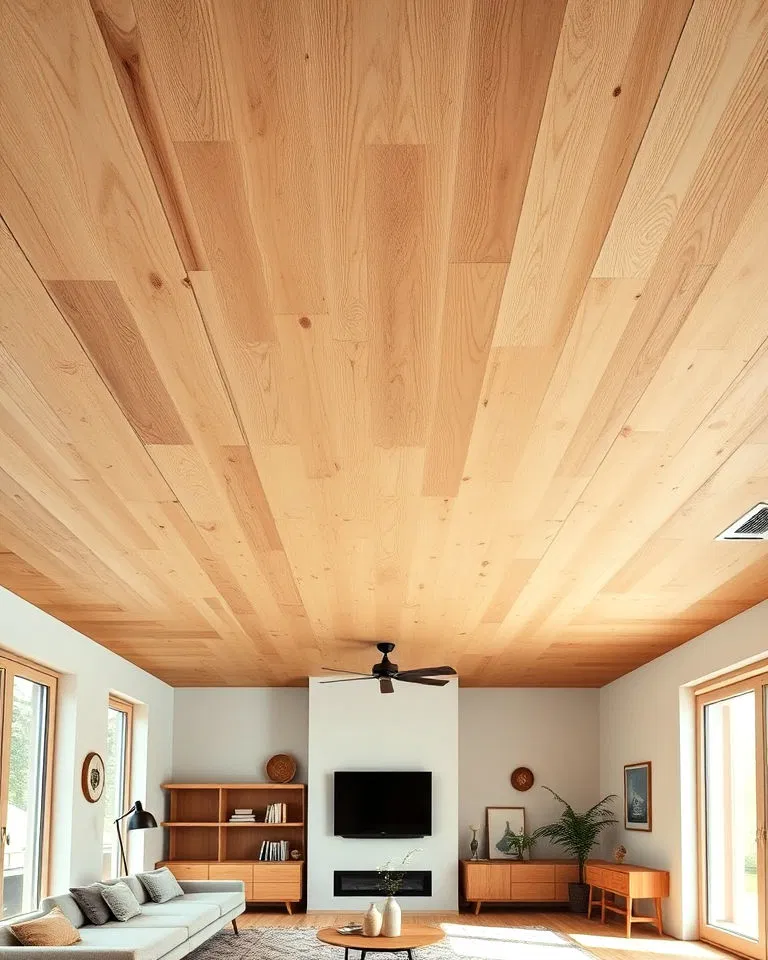 natural plywood ceiling panels highlighting wood grain