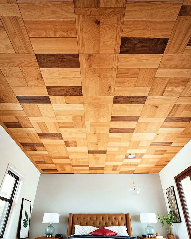 layered plywood ceiling with contrasting stains