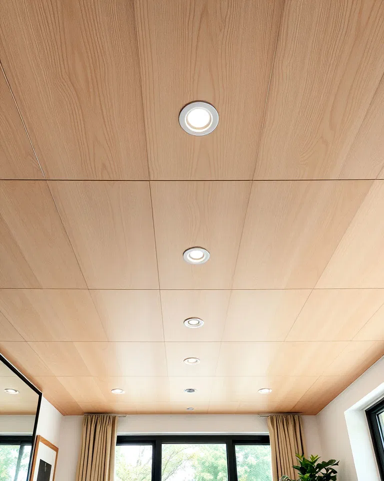 minimalist plywood ceiling with concealed joints