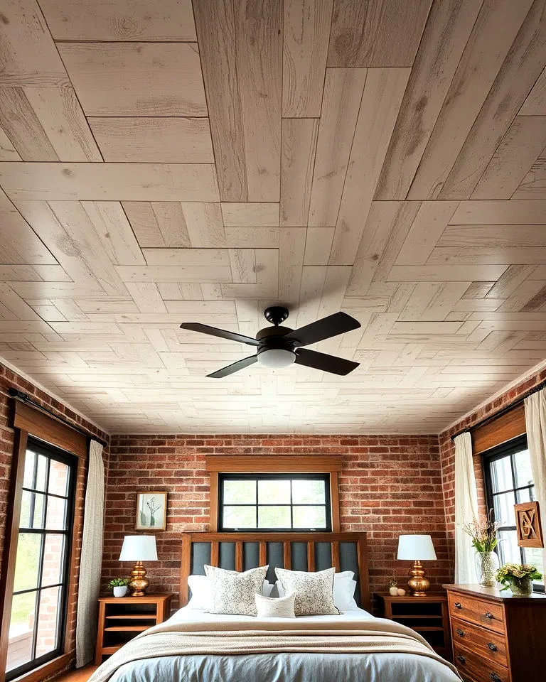 rustic plywood ceiling with distressed finish