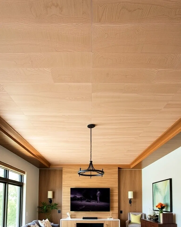 textured plywood ceiling with grooves