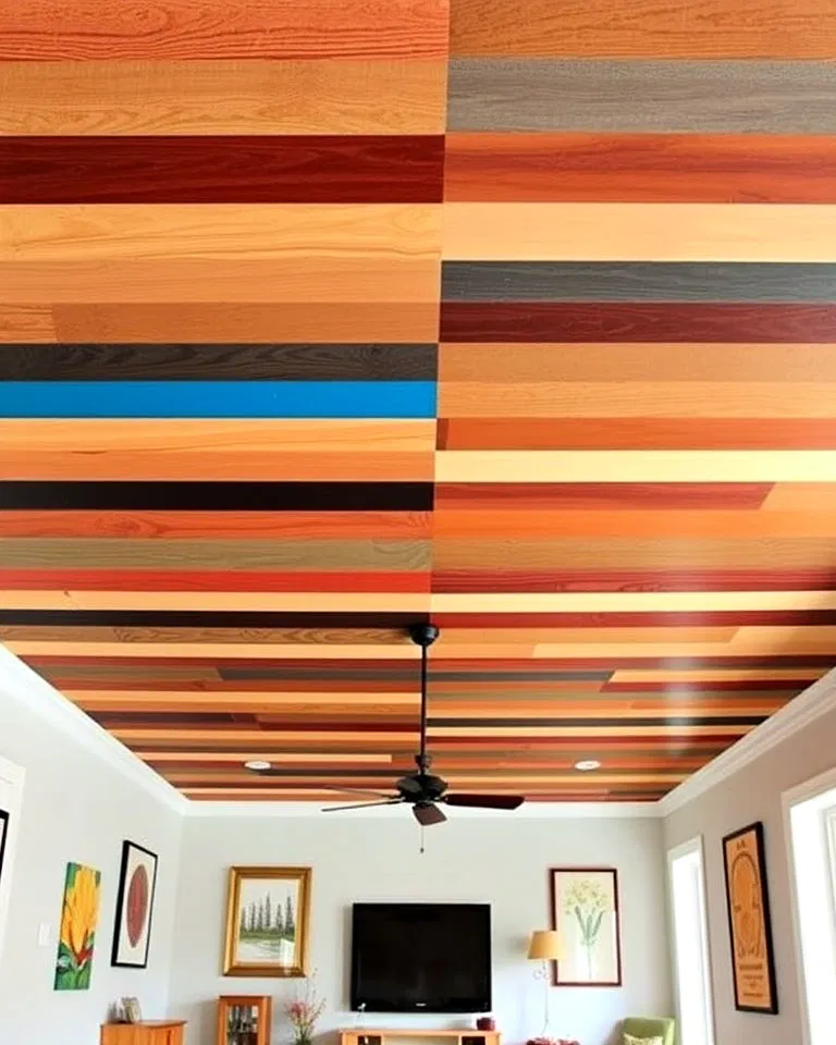 multi-toned plywood ceiling design