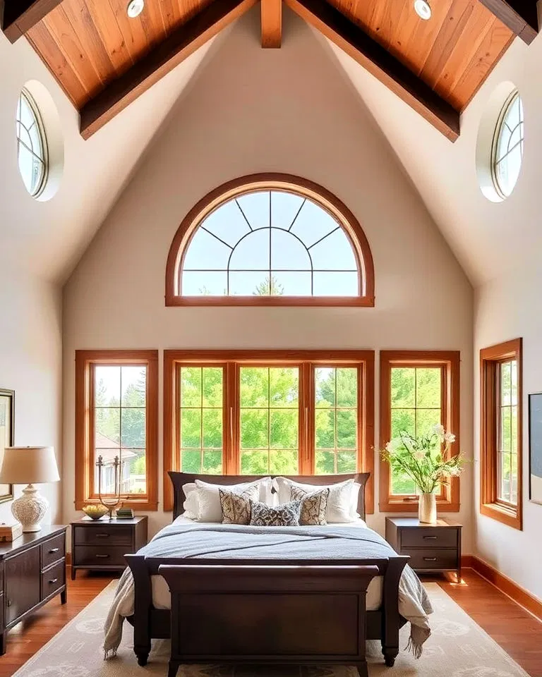 arched windows to vaulted ceiling