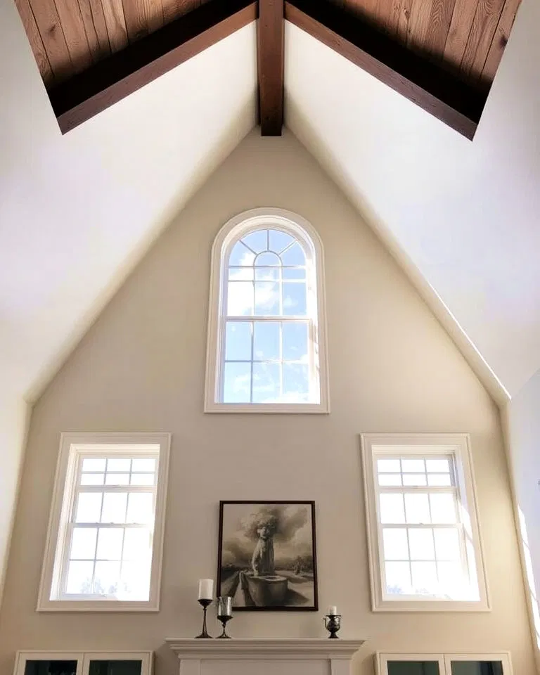 double hung windows beneath vaulted ceilings