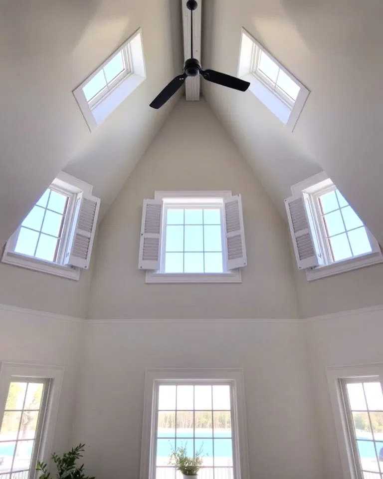 vaulted ceiling accent windows with shutters