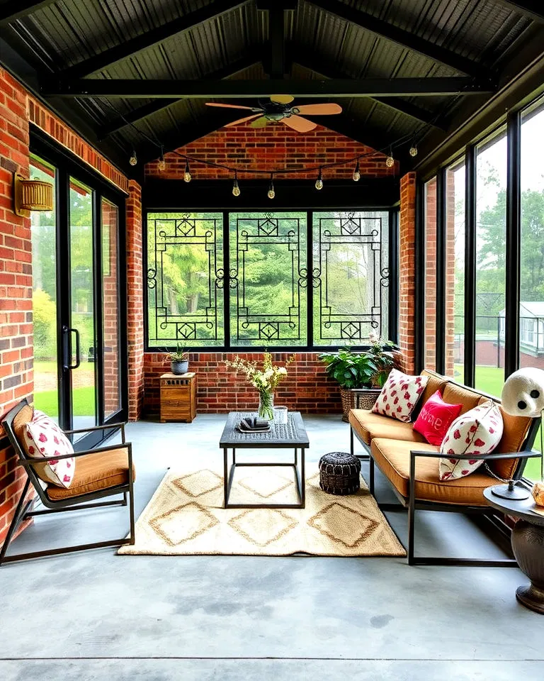 industrial chic screened in porch