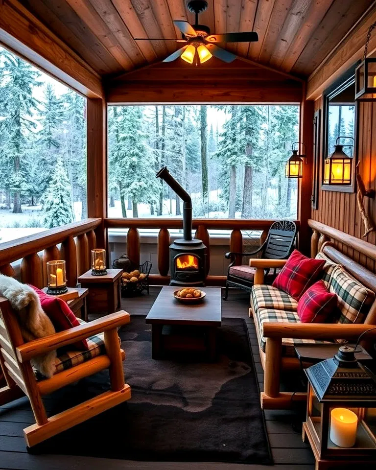 cozy rustic cabin style porch