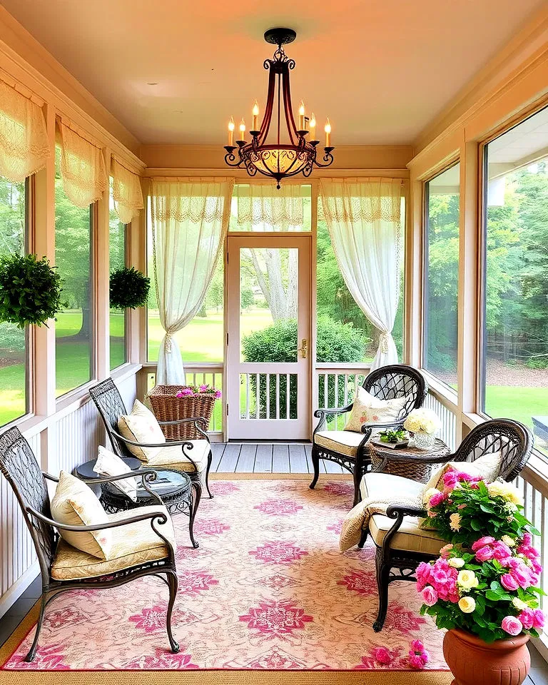 vintage themed screened in porch