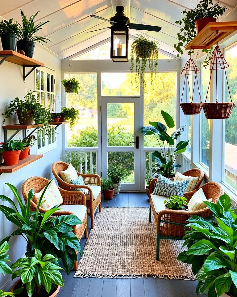 porch into a lush greenhouse inspired space
