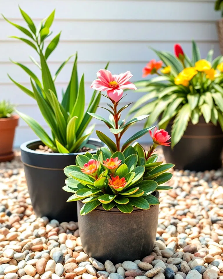 planters with pebble accents