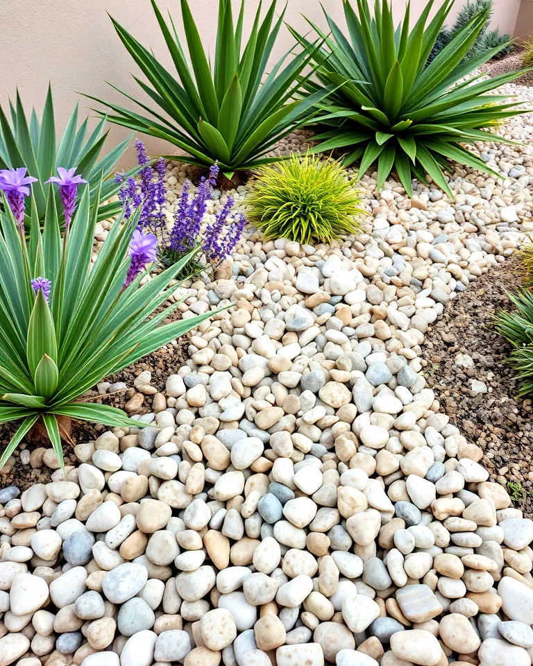 texture to garden beds mexican beach pebbles