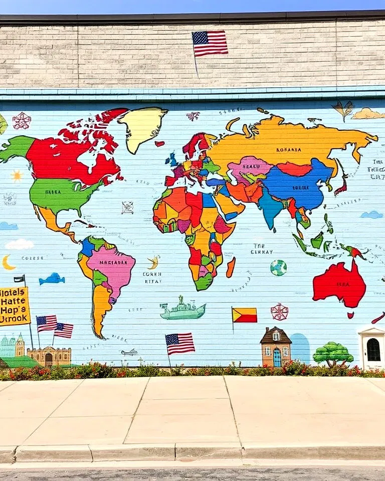 Mural illustrating global connections of a small town