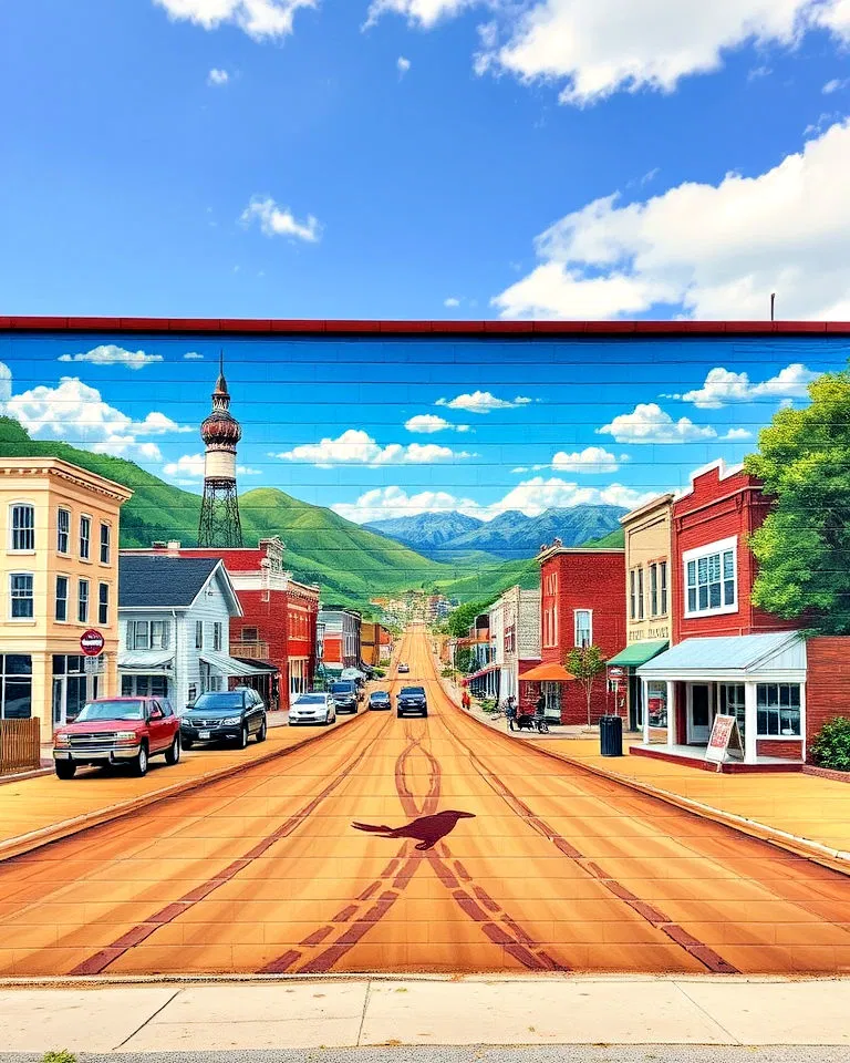 Mural illustrating the town's growth over time