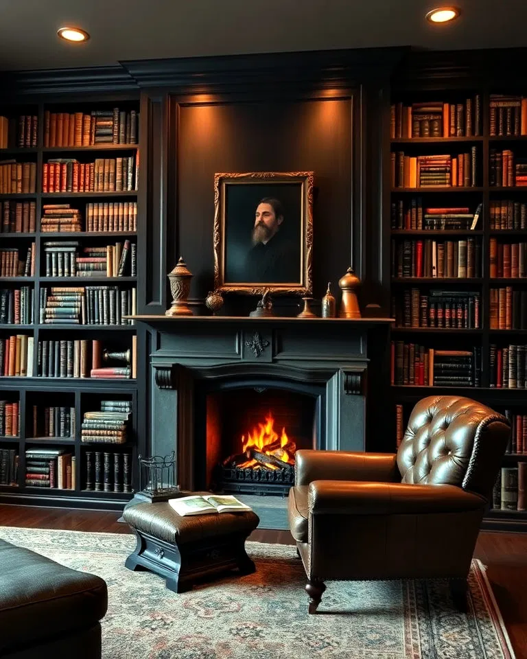 floor to ceiling bookshelves around the fireplace