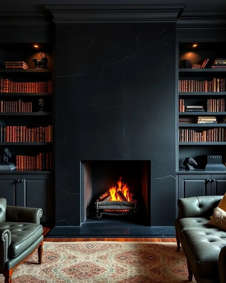 modern minimalist black slate fireplace