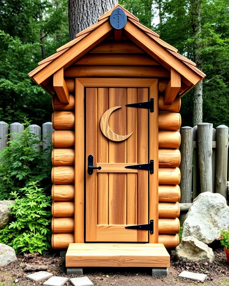 rustic log cabin outhouse