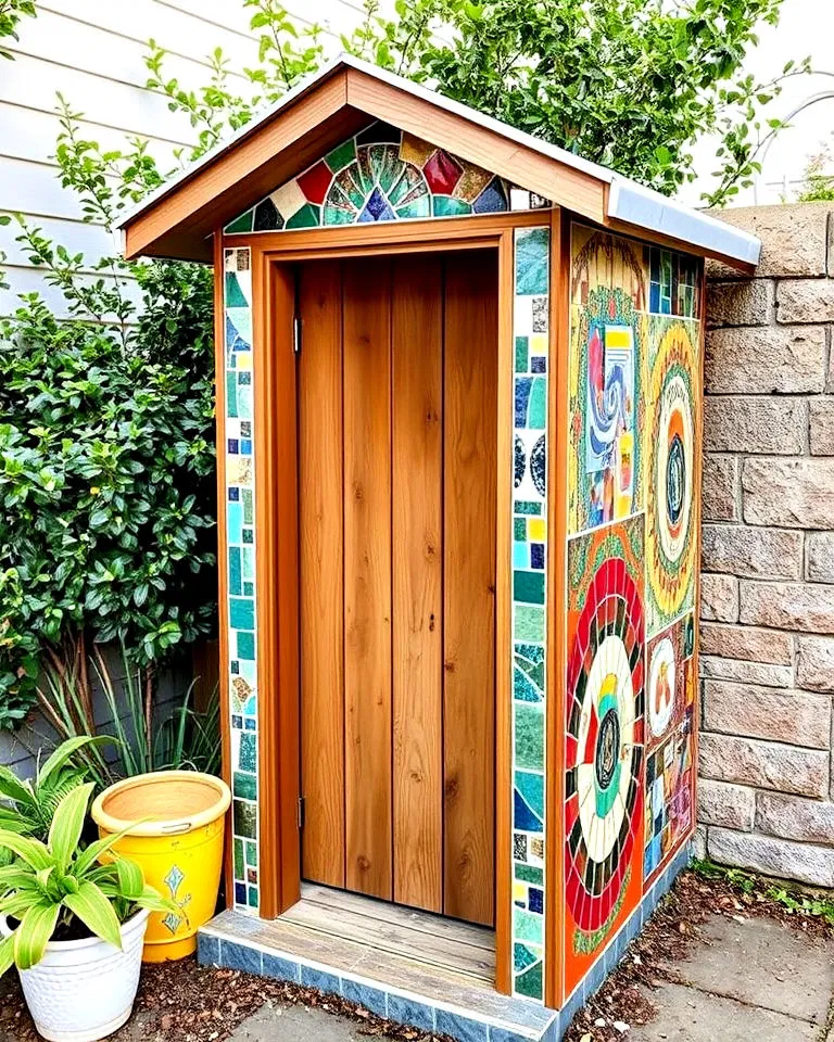artistic mosaic outhouse
