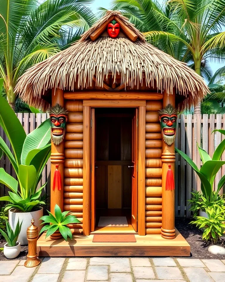 tiki inspired outhouse