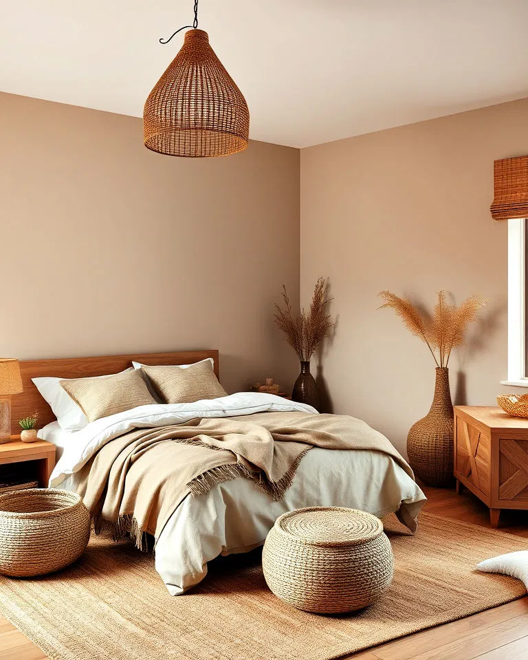 organic textures complementing khaki bedroom