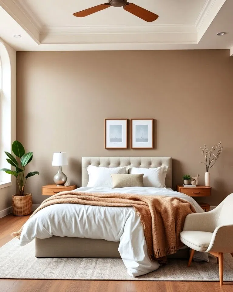 khaki accent wall in bedroom